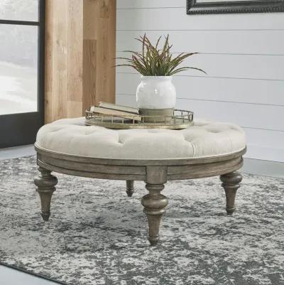 Liberty Furniture Americana Farmhouse Light Brown Round Cocktail Ottoman