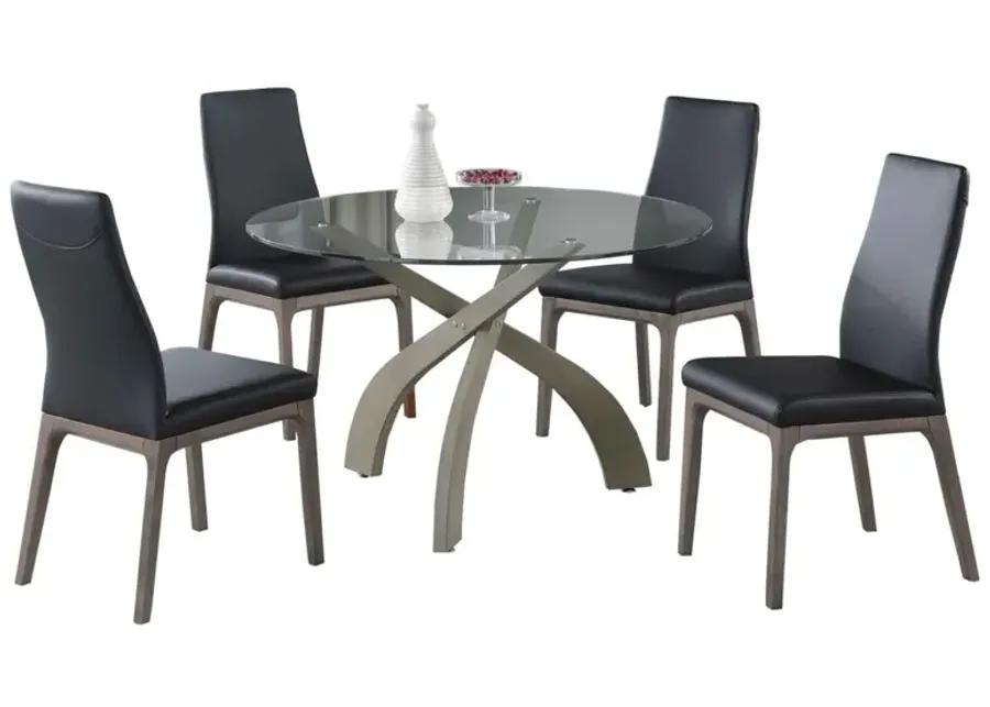 PEGGY BLACK DINING SET WITH GLASS TOP TABLE & SOLID WOOD CHAIRS