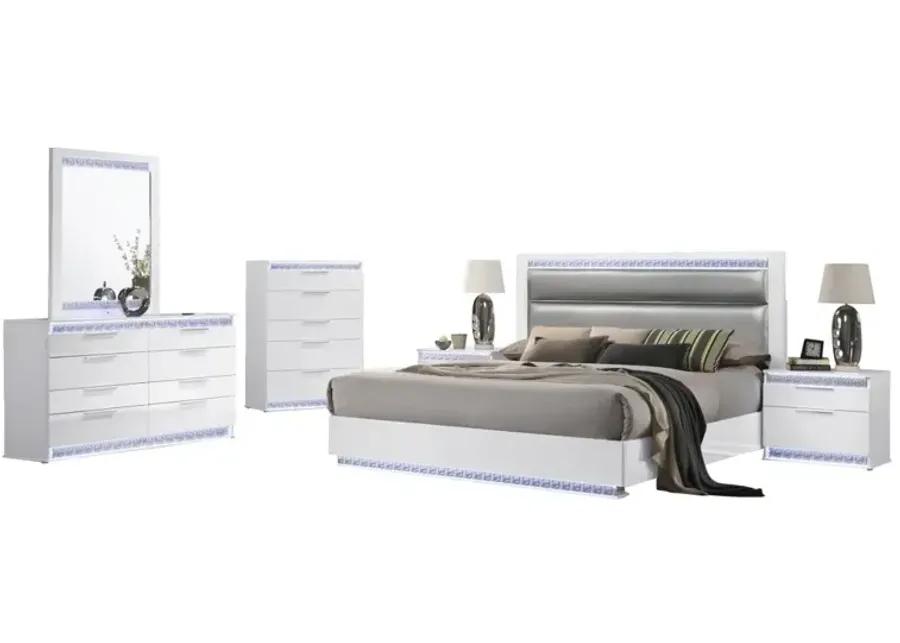 MOSCOW MODERN UPHOLSTERED GLOSS WHITE QUEEN BED WITH LED LIGHTS