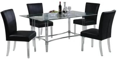 Chintaly 5-Piece Black Contemporary 72 Inch Dining Set with Rectangular Glass Dining Table & Parson Chairs