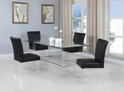 Chintaly 5-Piece Black Contemporary 72 Inch Dining Set with Rectangular Glass Dining Table & Parson Chairs