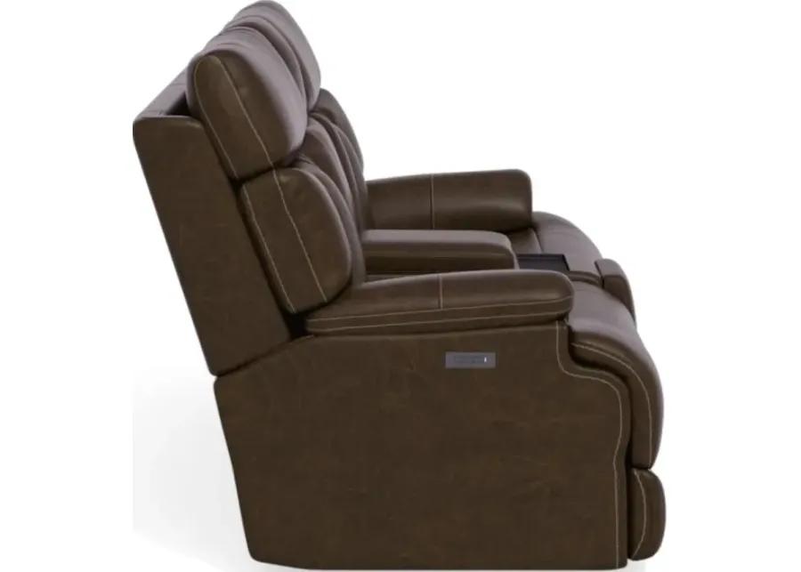 CLIVE BROWN POWER RECLINING LOVESEAT WITH CONSOLE AND POWER HEADRESTS AND LUMBAR