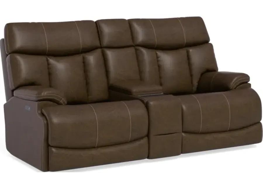 CLIVE BROWN POWER RECLINING LOVESEAT WITH CONSOLE AND POWER HEADRESTS AND LUMBAR