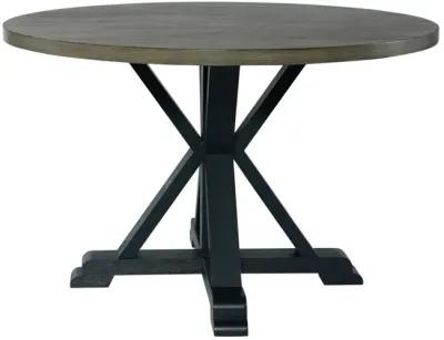 Liberty Furniture Lakeshore Wirebrushed Navy Single Pedestal Table with Wood Tone Top