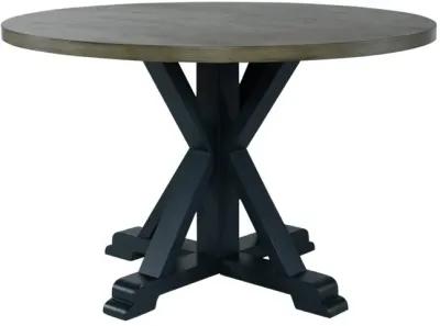 Liberty Furniture Lakeshore Wirebrushed Navy Single Pedestal Table with Wood Tone Top