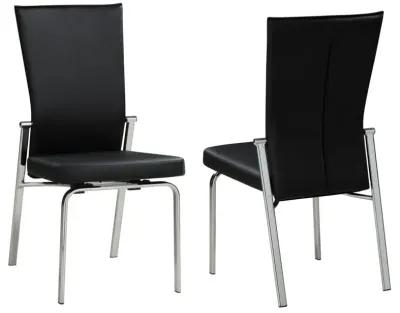 Chintaly Molly Black Contemporary Motion-Back Leather Upholstered Side Chair with Chrome Frame