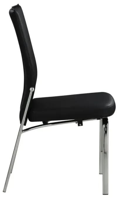 Chintaly Molly Black Contemporary Motion-Back Leather Upholstered Side Chair with Chrome Frame