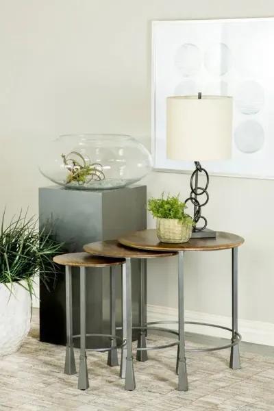 Coaster Deja 3-Piece Round Nesting Table Set Natural & Gunmetal