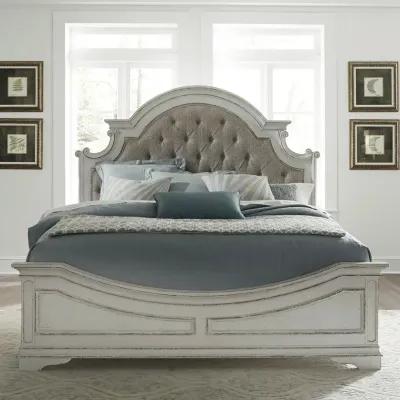 Liberty Furniture Complete King Bedroom Set Upholstered Bed, Dresser, Mirror, Chest & Nightstand Magnolia Manor