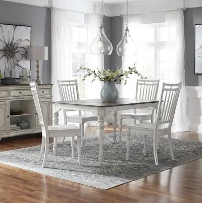 5-Piece Antique White Weathered Bark Leg Dining Table Set with Spindle Back Side Chairs - Magnolia Manor