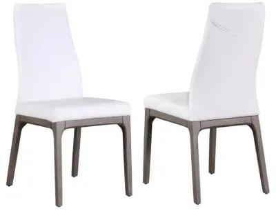 Chintaly Esther Modern Contour Back White Fabric Upholstered Side Chair with Solid Wood Base in Grey Finish