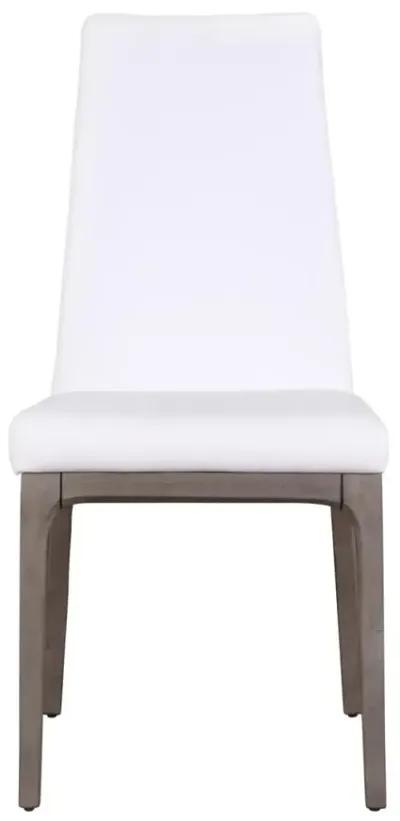 Chintaly Esther Modern Contour Back White Fabric Upholstered Side Chair with Solid Wood Base in Grey Finish