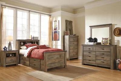 Ashley Trinell Rustic Brown Twin Bookcase Bed with 2 Storage Drawers