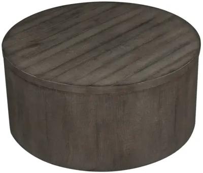 Dusty Charcoal Distressed Drum Cocktail Table - Modern Farmhouse