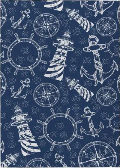 Captain's Compass Deep Blue Nautical Exploration 5'X8' Area Rug