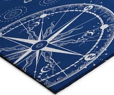 Captain's Compass Deep Blue Nautical Exploration 5'X8' Area Rug