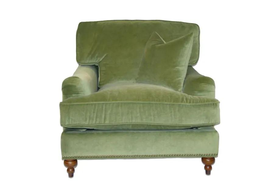 CHARLES CHAIR WITH ACCENT PILLOW IN A GREEN VELVET FABRIC