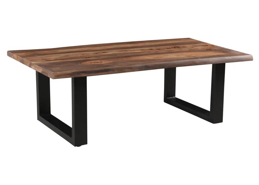 HENDERSON SOLID WOOD LIVE EDGE TOP COCKTAIL COFFEE TABLE WITH BLACK POWDER COATED LEGS