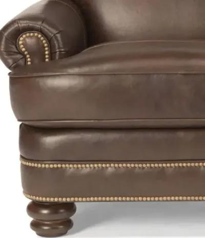 Flexsteel Bay Bridge Brown Leather Loveseat with Nailhead Trim