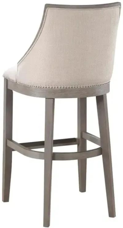 American Woodcrafters Keller Wood Stool with Fabric & Nailhead Trim in Grey