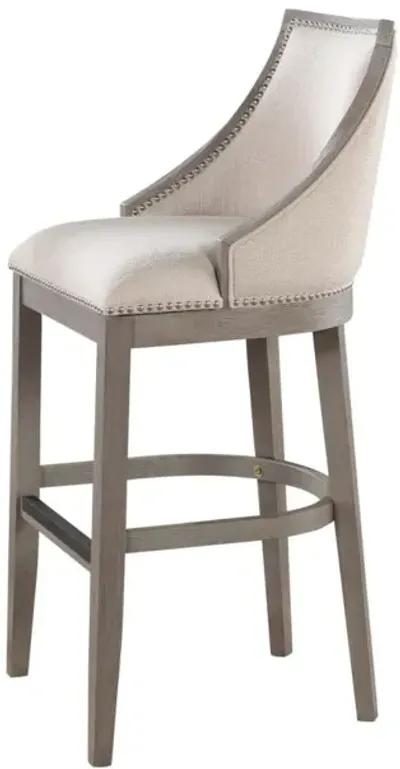 American Woodcrafters Keller Wood Stool with Fabric & Nailhead Trim in Grey