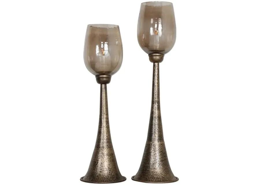 BADAL 2-PIECE ANTIQUED GOLD CANDLE HOLDERS