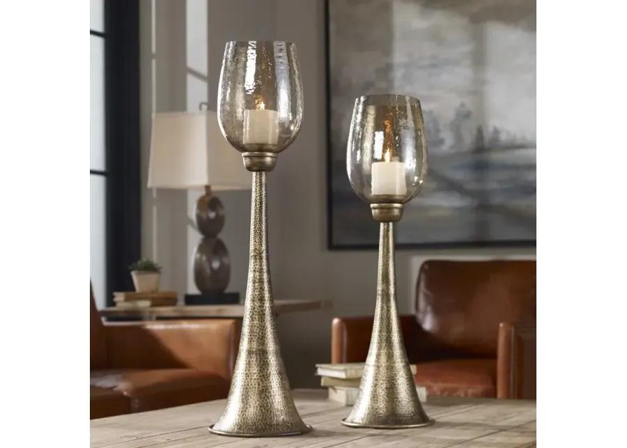 BADAL 2-PIECE ANTIQUED GOLD CANDLE HOLDERS