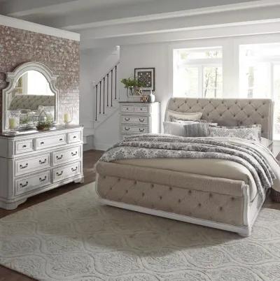 Liberty Furniture Complete King Bedroom Set Upholstered Sleigh Bed, Dresser, Mirror & Chest Magnolia Manor