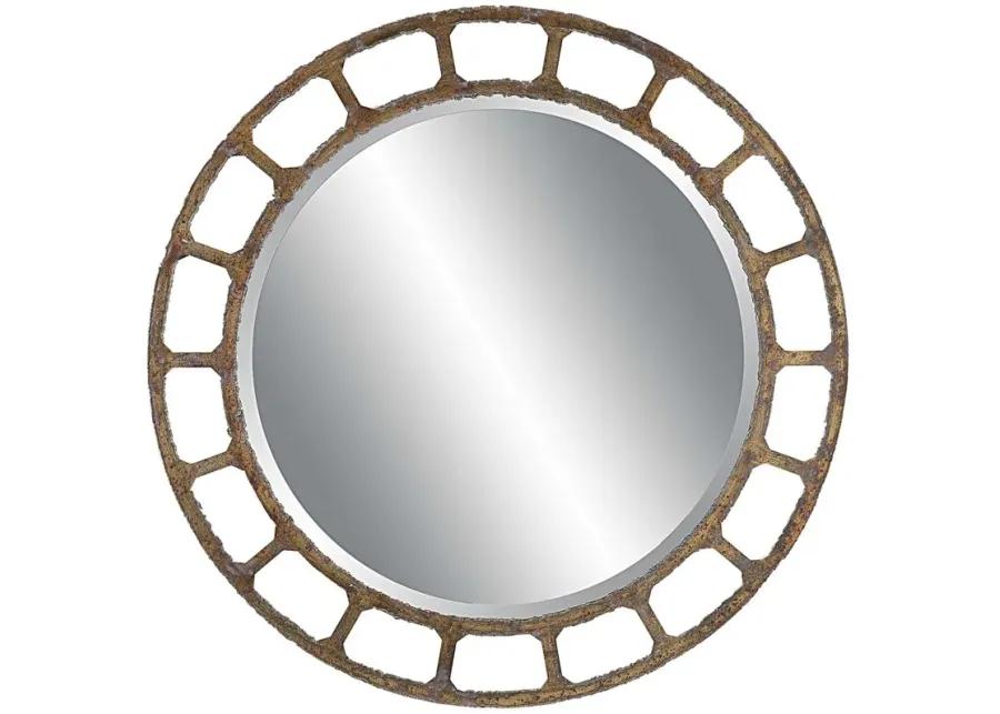 DARBY AGED GOLDEN BRONZE ROUND MIRROR