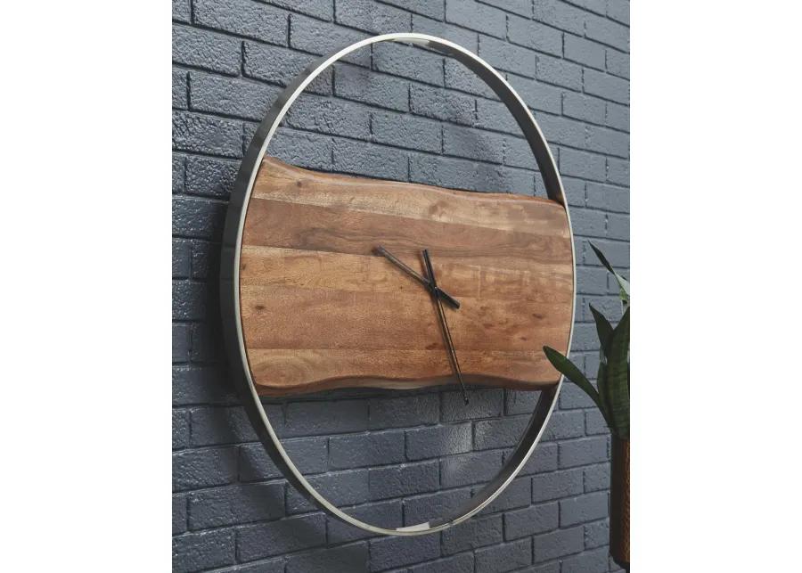 PANCHALI WALL CLOCK BROWN/SILVER FINISH SIGNATURE DESIGN