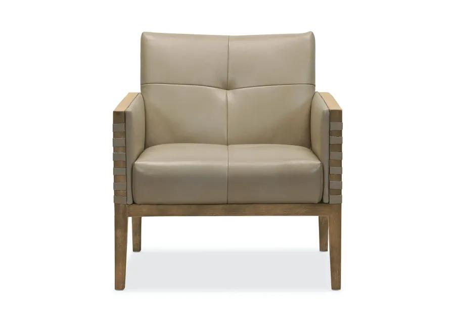 CARVERDALE MADDIE TAUPE LEATHER CLUB CHAIR WITH WOOD FRAME