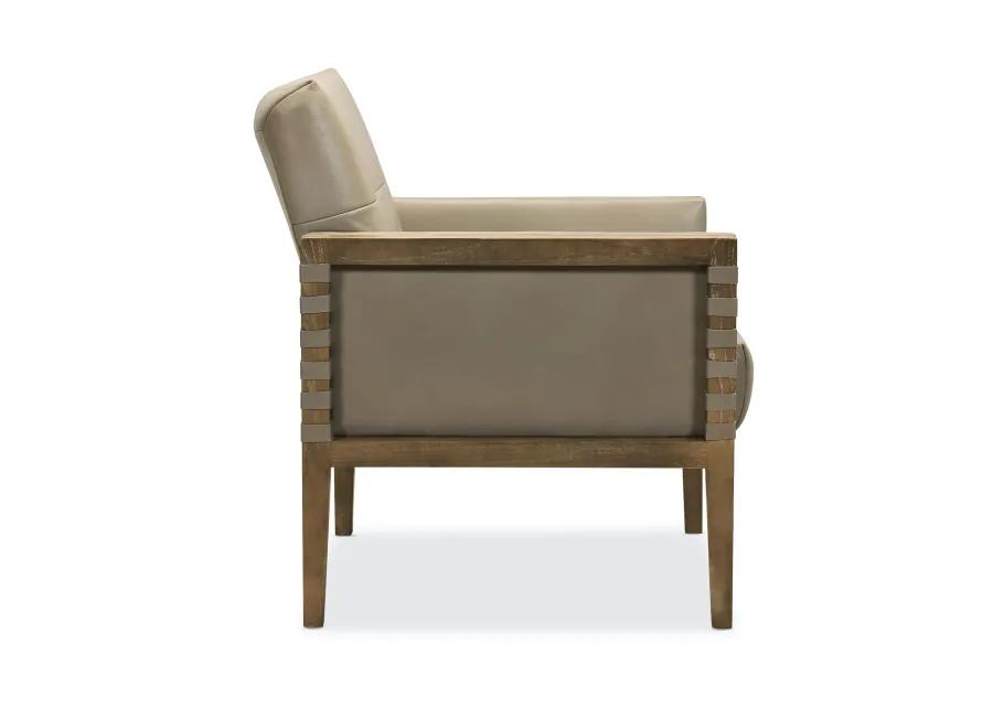 CARVERDALE MADDIE TAUPE LEATHER CLUB CHAIR WITH WOOD FRAME