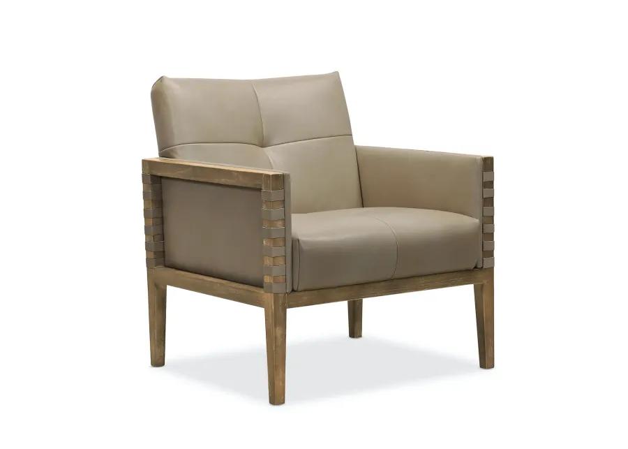 CARVERDALE MADDIE TAUPE LEATHER CLUB CHAIR WITH WOOD FRAME