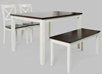 Jofran Asbury Park Table with 2 Chairs, Bench White Autumn Brown