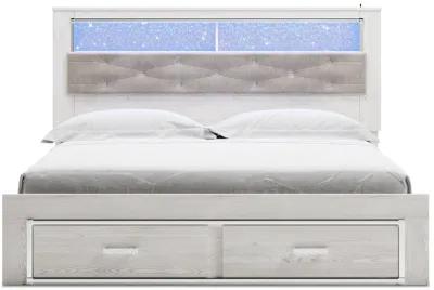 Altyra White King Upholstered Bookcase Bed with Storage