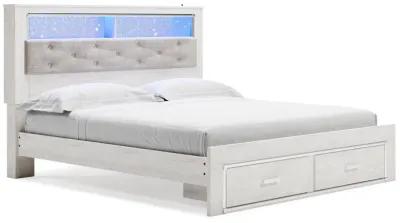 Altyra White King Upholstered Bookcase Bed with Storage