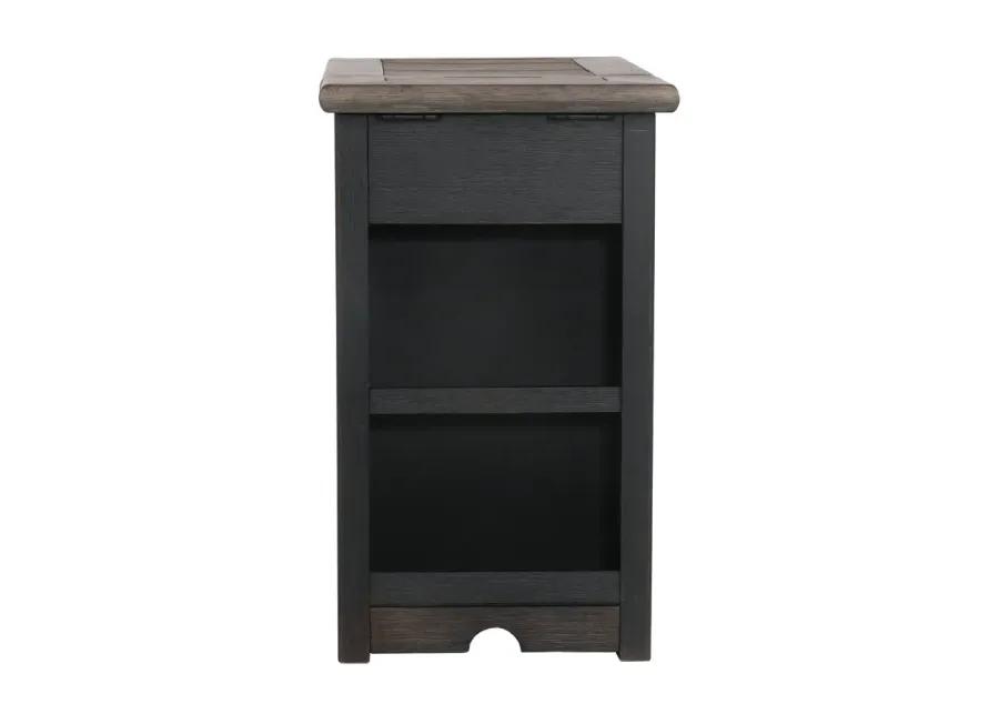 TYLER CREEK CHAIRSIDE END TABLE WITH USB PORTS & OUTLETS GRAYISH BROWN BLACK SIGNATURE DESIGN