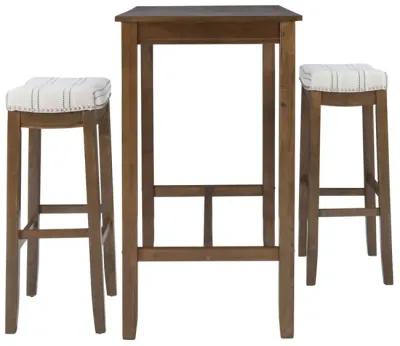 Linon Claridge 3-Piece Rustic/Stripe Bar Stools & Table Set