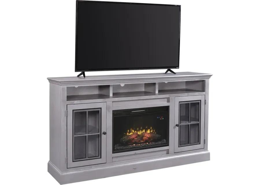 CHURCHILL SMOKEY GREY 70 INCH HIGHBOY FIREPLACE TV STAND CONSOLE