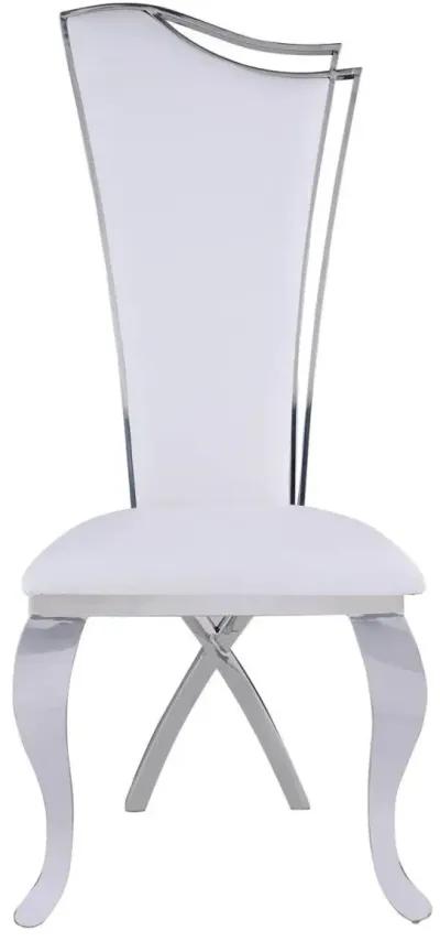 Nadia White Contemporary High-Back Side Chair with Polished Stainless Steel & White Faux Leather