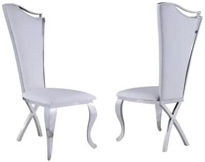 Nadia White Contemporary High-Back Side Chair with Polished Stainless Steel & White Faux Leather