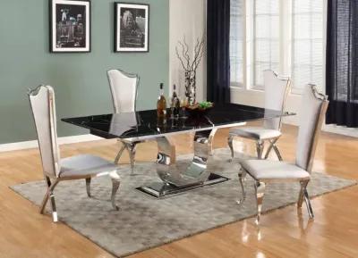 Nadia White Contemporary High-Back Side Chair with Polished Stainless Steel & White Faux Leather