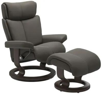 Stressless Magic Large Chair & Ottoman in Paloma Metal Grey with Classic Wenge Finish Base