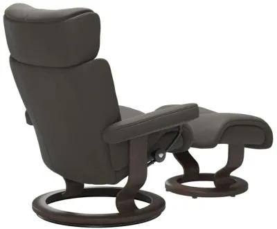 Stressless Magic Large Chair & Ottoman in Paloma Metal Grey with Classic Wenge Finish Base