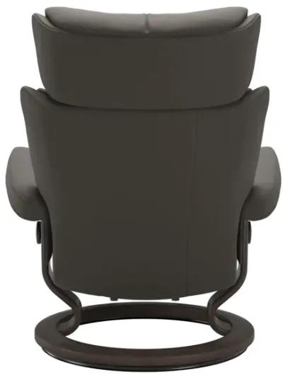 Stressless Magic Large Chair & Ottoman in Paloma Metal Grey with Classic Wenge Finish Base