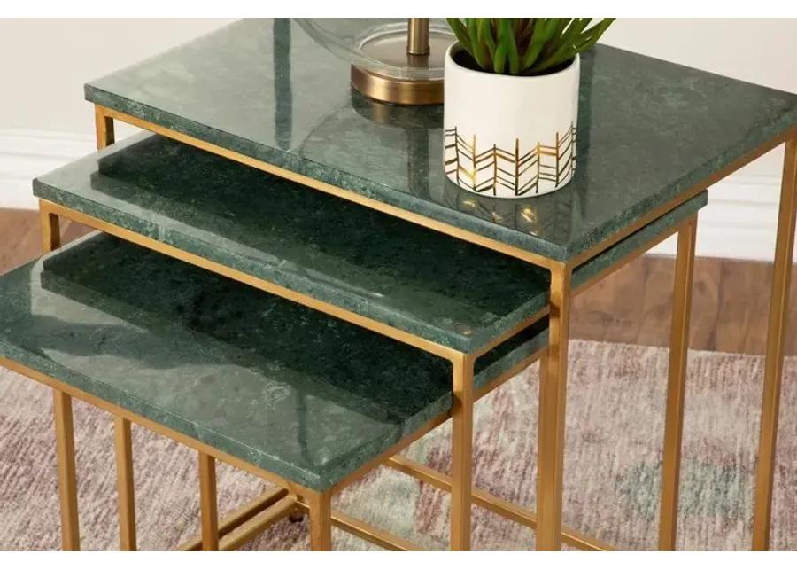 3PC NESTING TABLES GREEN/ANTIQUE GOLD