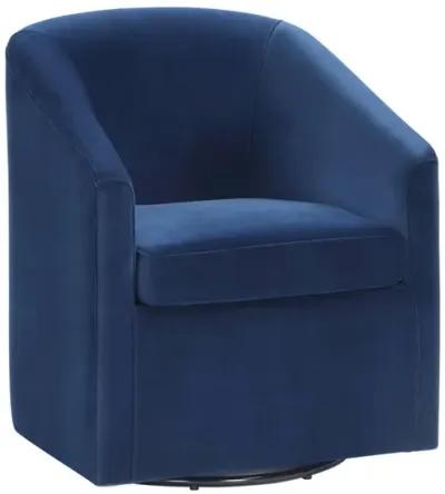 ARLO UPHOLSTERED SWIVEL BARREL CHAIR INDIGO VELVET