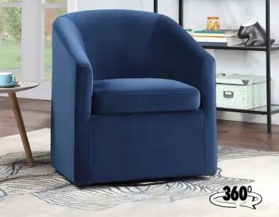 ARLO UPHOLSTERED SWIVEL BARREL CHAIR INDIGO VELVET