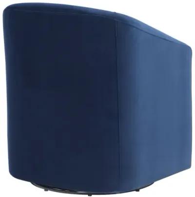 ARLO UPHOLSTERED SWIVEL BARREL CHAIR INDIGO VELVET