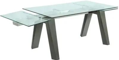 Chintaly Esther Grey Modern Dining Table with Extendable Glass Top & Solid Wood Legs